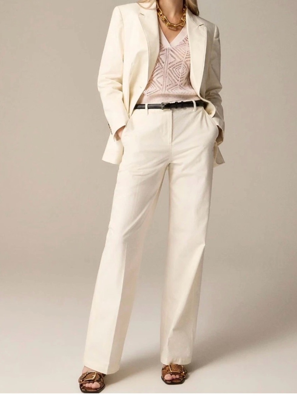 J.Crew Full Length Wide Leg Trouser Cotton Linen Blend Ivory Sz. 10 CC447 $148